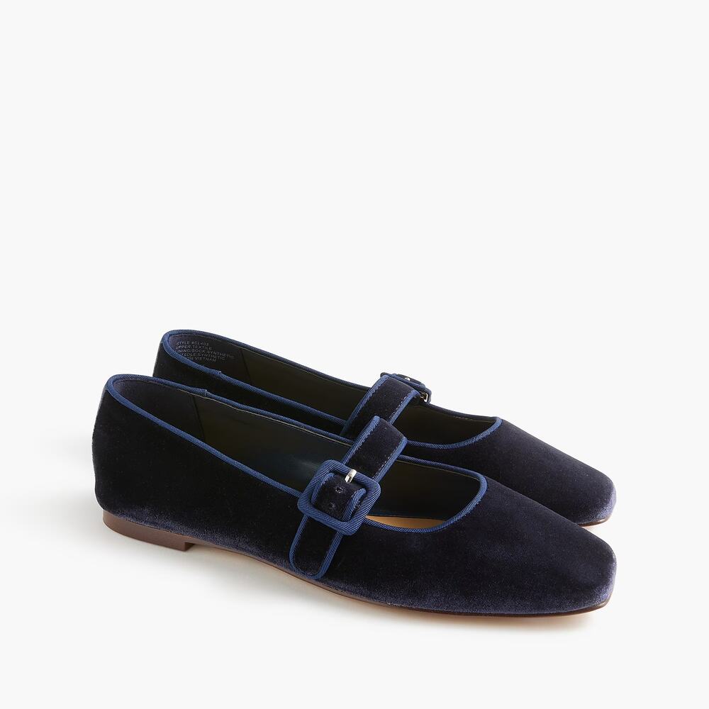 NWT J Crew Factory Velvety Square-Toe Mary Jane Shoe Baltic Blue Flats 8.5